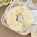Cute yellow striped polka dot scrunchie with white lace trim for hair accessory - Contrast Color Polka Dot Lace Edge / Yellow