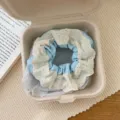 Elegant light blue lace scrunchie balletcore hair tie accessory in eco-friendly gift box - Blue Embossed Lace Scrunchie
