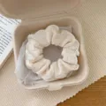 Elegant cream white lace scrunchie in ballet style with floral embroidery for hair - Cream Hollow Embroidered Lace Scrunchie