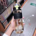 Fouan große Sport-Wasserflasche mit Strohhalm, transparenter Plastikbecher für Studenten. - 780ml / Schwarz