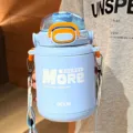 Large capacity insulated water bottle with straw, cute stainless steel thermos for kids and adults. - 800ml / Blue