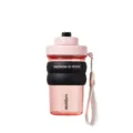 Pink portable plastic water bottle with black silicone grip sleeve and strap for daily use. - 500ml / Pink
