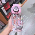 Rosa Kunststoff Kinder Trinkflasche mit Strohhalm und süßem Hasen Design für Schule - 700ml / Rosa