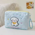 Cute quilted cosmetic bag with cute dog embroidery, large capacity portable travel toiletry pouch. - Dog / Blue