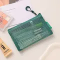 Portable green mesh storage bag with zipper, multi-functional cosmetic and travel organizer. - Flat Bag / Forest Green