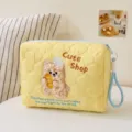 Cute quilted cosmetic bag with bear embroidery, large capacity portable makeup pouch for travel. - Teddy Bear / Yellow