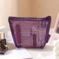 Portable purple mesh cosmetic bag with zipper, breathable travel makeup pouch for daily use. - Triangle Bag / Purple