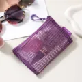 Portable purple mesh storage bag cosmetic pouch with zipper and hook for daily use travel organizing. - Flat Bag / Purple