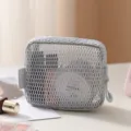 Portable grey mesh cosmetic bag with zipper, large capacity travel makeup storage pouch. - Mini Cube Bag / Light Fog Grey