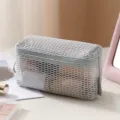 Portable multi-functional mesh cosmetic storage bag with zipper for travel and daily use. - Rectangle / Light Fog Grey
