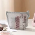 Grey mesh cosmetic bag portable zipper makeup pouch breathable travel toiletry storage organizer - Triangle Bag / Light Fog Grey