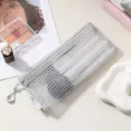 Grey mesh storage bag portable cosmetic pouch large capacity zipper pencil case organizer - Long Flat Shape / Light Fog Grey