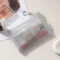 Portable grey mesh zipper pouch, versatile makeup cosmetic bag and cable storage organizer. - Flat Bag / Light Fog Grey
