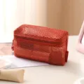 Orange mesh cosmetic bag portable zipper makeup pouch breathable travel storage organizer. - Rectangle / Sunset Orange