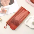 Multifunctional mesh pencil makeup bag portable transparent zipper storage pouch orange - Long Flat Shape / Sunset Orange