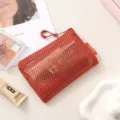Red mesh zipper storage bag, portable transparent cosmetic pouch for daily use and travel. - Flat Bag / Sunset Orange