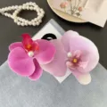 Sweet orchid flower hair clip with pearl center, pink and lavender gradient style - Flower Claw Clip