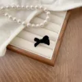 Elegant black velvet bow hair clip for side fringe or princess hairstyle - Black-Small (240104)