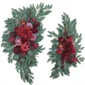 Ensemble de fleurs d'arche de mariage en soie avec roses bordeaux et eucalyptus. - Bordeaux