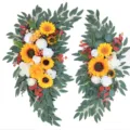 Fleurs artificielles de tournesol eucalyptus arche de mariage détail décors chic - Jaune et Blanc