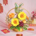 Cesto di fiori in ferro dorato fiore artificiale decorazione di capodanno girasole - HJ003 - Gioia e felicità