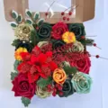 Artificial flowers Christmas gift box DIY material package with red green roses and berries. - Christmas Floral Gift Box (LH470) / Colorful