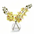 Orchidée phalaenopsis jaune artificielle dans un vase en verre transparent, belle déco bureau. - Orchidées Phalaenopsis - Vert sarcelle