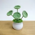 Détail de plante verte au crochet faite main, texture de fil délicate et joli pot blanc. - 4 Lames / Vert Gris