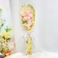 Handmade pipe cleaner hibiscus flower bouquet in transparent bag with greeting card. - Light Pink