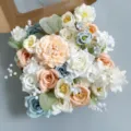 Artificial flowers box DIY home decoration peach white dusty blue floral gift set. - Mixed Color (LH424)