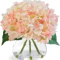 Hortensia artificiel dans un vase en verre avec eau artificielle, déco mariage rose SKU. - Hortensia Rose (Y Compris Bouteille)