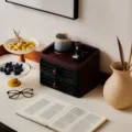 Retro desktop opbergdoos met dubbele lades en rattan ontwerp voor kantoor en thuis. - Rood 2-Laags / Zwarte Lade