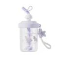 Lila Plastik-Strohhalmbecher mit Einhorn-Druck, Muscheldeckel und tragbarem Gurt für den Alltag. - Lila