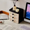 Vintage stijl desktop opbergdoos 3-laags lade organizer met rotan geweven paneel voor thuis - Zwart 3-Laags / Witte Lade