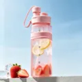 Rosa 700ml Kunststoff Wasserflasche mit Strohhalm für Sport, Fitness und Outdoor-Aktivitäten. - Rosa