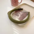 Comfortable green knitted wide-brimmed padded sponge headband for daily hair styling - Green