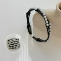 Foldable pearl headband with teeth for travel and face washing, portable black design - Pearl Foldable Headband / Black