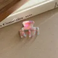 Pince à cheveux géométrique en acétate marbré rétro aux reflets rose et orange, Sku - Fleur Multicolore-4.7CM