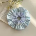 Elegant light blue ruffled satin scrunchie with a layered design for ballet style. - 36.00g / Blue Double Layer Satin