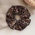 Oversized leopard print scrunchie for vintage hair styles, retro pleated hair tie accessory - Large Leopard Print Pleated Style / Leopard Print