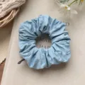 Vintage light blue denim scrunchie featuring sparkling rhinestone star patterns decoration - Hot Rhinestone / Light Blue