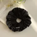 Elegant black ballet-style ruffled satin scrunchie for hair buns, oversized hair tie - 36.00g / Black Double Layer Satin