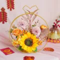 Gold iron flower basket artificial sunflower home decor for Chinese New Year festival celebration. - HJ001 - Spring Flowers Blooming
