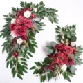 Fleurs d'arche de mariage faites à la main bourgogne rose floral swag pour décor de fond - Nouveau modèle 2023 GM002