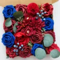 Boîte de fleurs en soie artificielle rétro bordeaux bleu roses pour décoration de mariage 1pc - Rouge Vin Rétro