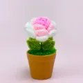 Handmade crochet rose flower potted plant, cute knitted floral decor for home desk gift. - Finished Product - Gradient Blush Pink Rose Potted Plant