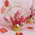 Cestino di fiori in ferro dorato artificiale bacche rosse decorazione capodanno variante - HJ006 – Buona fortuna e prosperità