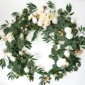Artificial flower wreath with white roses and eucalyptus leaves for table party wedding decor. - 1.8 ZH013 White