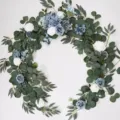 Artificial blue white rose flower garland with eucalyptus vine for party table wedding decor - 1.8 ZH012 Blue