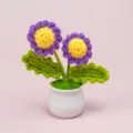 Handcrafted crochet flower potted plant finished item home decor gift ideal for celebrations. - Finished Product - Purple Chamomile Potted Plant